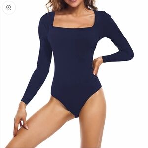 Qinsen ✨️ Navy Blue Long Sleeve Women's Bodysuit Size M